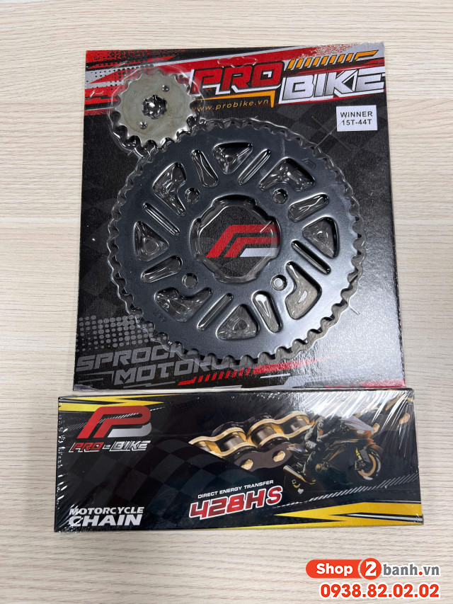 Bộ nhông sên dĩa pro-bike tán đúc vàng đen cho winner 44t 428hs - 1