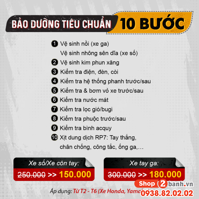 Gói bảo dưỡng xe máy số xe côn tay tiêu chuẩn 10 bước - 1