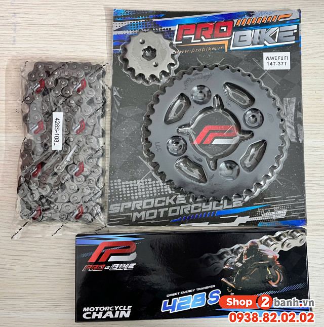 Bộ nhông sên dĩa pro-bike cho future fi 14t - 37t- sên 428s 108l sên tán đúc - 1
