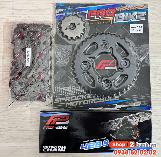 Bộ nhông sên dĩa pro-bike cho wave rs future 14t - 36t- sên 428s 108l sên tán đúc - 2