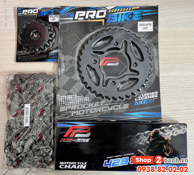 Bộ nhông sên dĩa pro-bike cho sirius 15t - 35t- sên 428s 108l sên tán đúc - 1