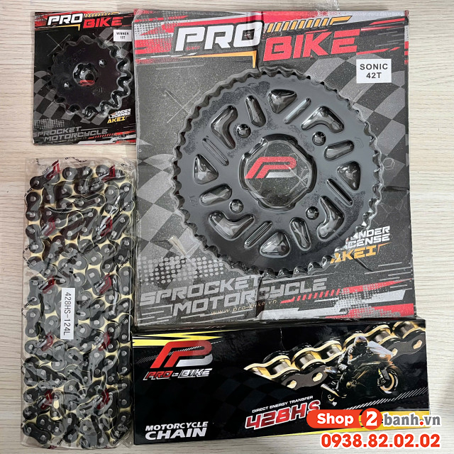 Bộ nhông sên dĩa pro-bike cho sonic 15t - 42t- 428hs sên tán đúc - 1