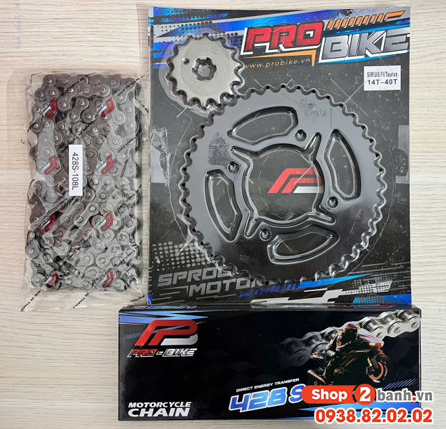 Bộ nhông sên dĩa pro-bike cho sirius fi 14t - 40t- sên 428s 108l sên tán đúc - 2