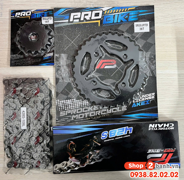 Bộ nhông sên dĩa pro-bike cho sirius 15t - 36t- sên 428s 108l sên tán đúc - 1