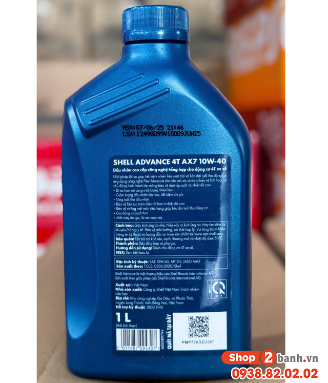 Nhớt shell advance 4t ax7 10w40 synthetic based 1l - 2