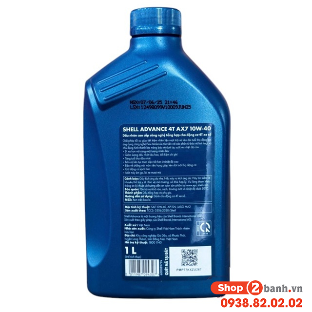 Nhớt shell advance 4t ax7 10w40 synthetic based 1l - 2
