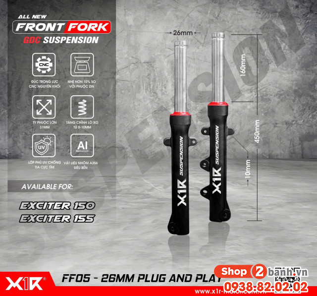 Phuộc trước x1r chính hãng cho exciter 150-155 - 2