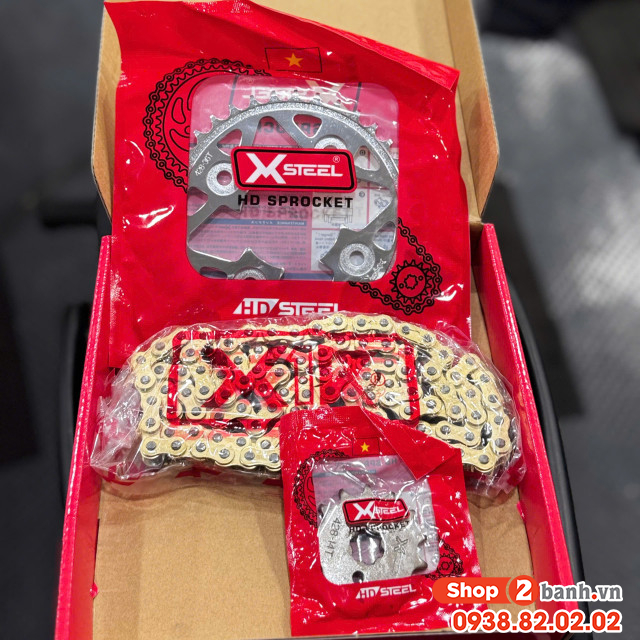 Bộ nhông sên dĩa x1r cho wave rs future 114l vàng crom - 1