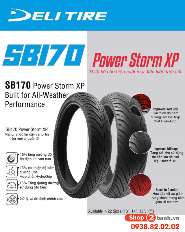 Vỏ xe deli sb 170 power storm xp 9080-14 - 2