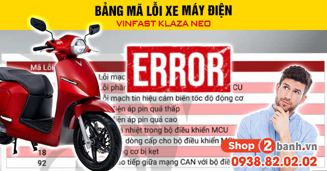 Bảng mã lỗi xe máy điện vinfast klaza neo - 1