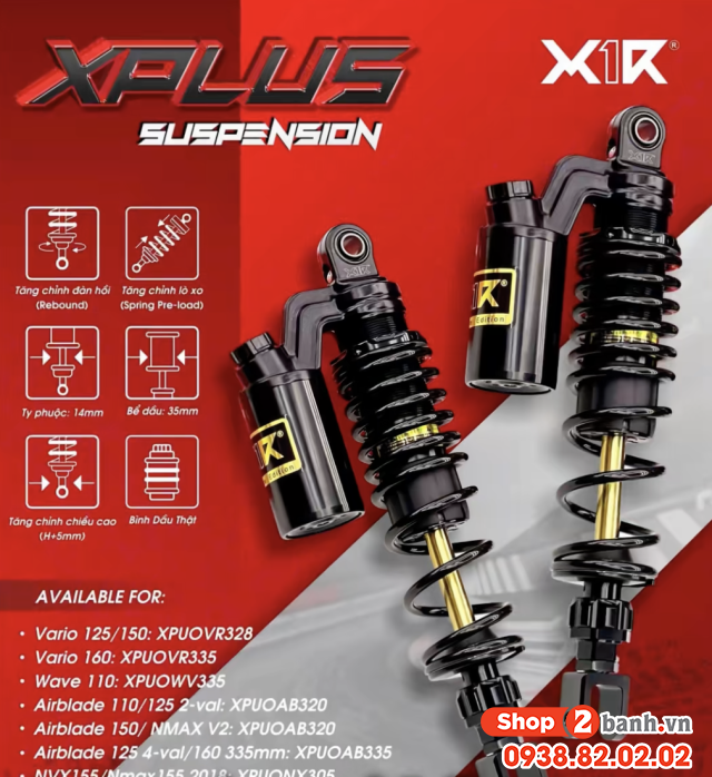 Phuộc x1r x plus ty vàng bình dầu cho honda air blade chính hãng - 1