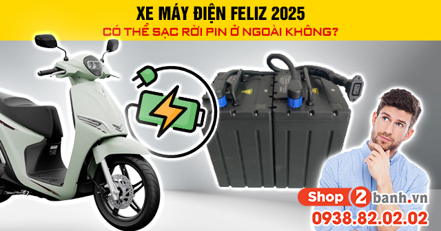 Xe máy điện feliz 2025 có thể sạc rời pin ở ngoài không - 1