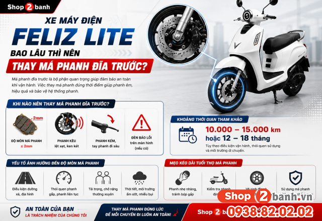 Xe máy điện feliz lite bao lâu thì nên thay má phanh đĩa trước - 1