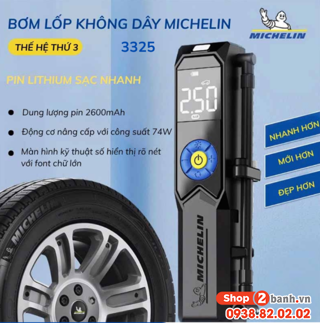 Máy bơm lốp mini michelin m3325 không dây chính hãng - 2