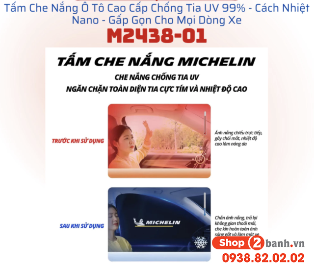 Bộ che nắng xe ô tô michelin m2438-01set 4 cái - 2
