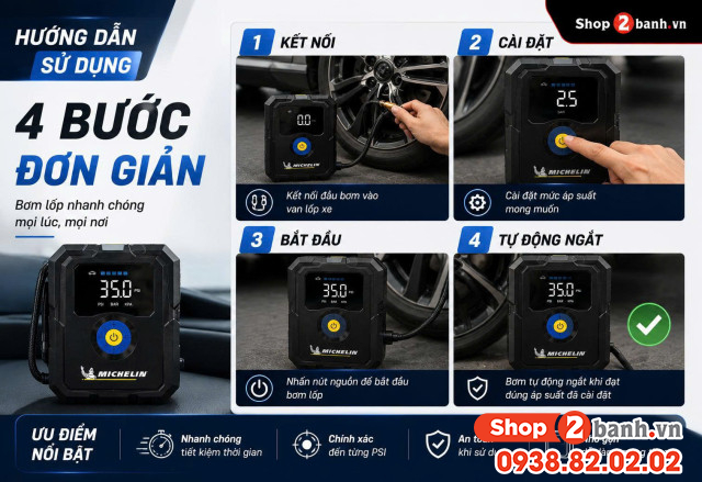 Cách sử dụng bơm lốp ô tô michelin - 2