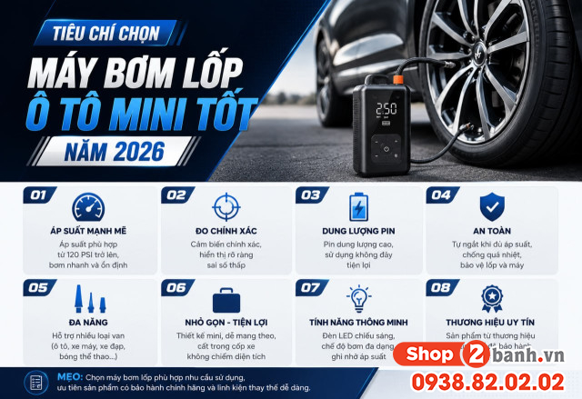 Máy bơm lốp ô tô mini loại nào tốt nhất hiện nay 2026 - 2