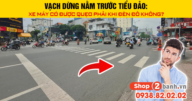 Vạch dừng nằm trước tiểu đảo xe máy có được quẹo phải khi đèn đỏ không - 1