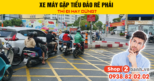Xe máy gặp tiểu đảo rẽ phải thì đi hay dừng - 1