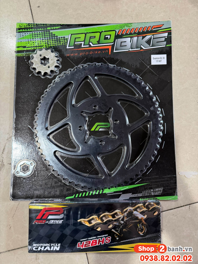 Bộ nhông sên dĩa pro-bike cho datbike quantum s2 s3 sên vàng đen - 1
