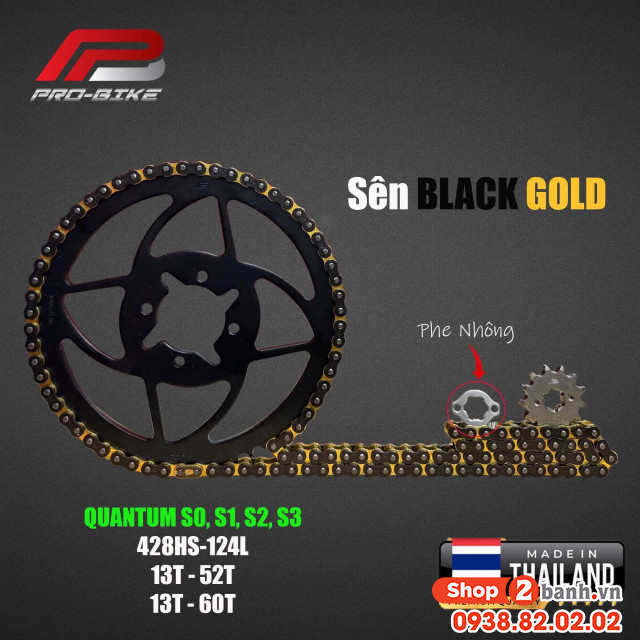 Bộ nhông sên dĩa pro-bike cho datbike quantum s0 s1 sên vàng đen - 2