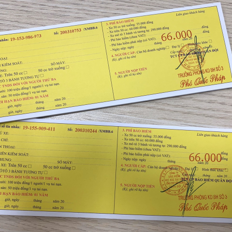 Phiếu bảo hiểm 01 năm cho xe máy 