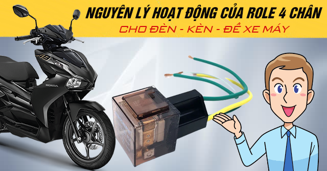 Nguyên lý hoạt động của Role 4 chân cho Đèn - Kèn - Đề xe máy