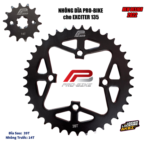 Bộ nhông sên dĩa Pro-Bike cho Exciter 135 sên vàng (39T)