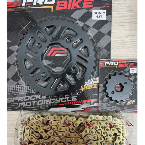 Bộ nhông sên dĩa Pro-Bike cho Sonic sên vàng (42T)