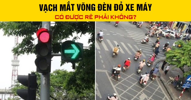 Vạch mắt võng đèn đỏ xe máy có được rẽ phải không?