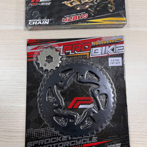 Bộ nhông sên dĩa Pro-Bike tán đúc vàng đen cho Exciter 150 (42T) 428HS