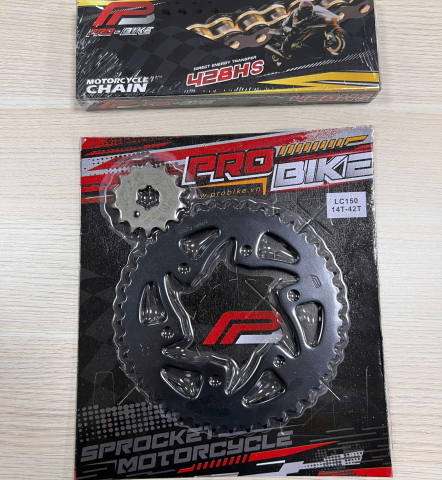 Bộ nhông sên dĩa Pro-Bike tán đúc vàng đen cho Exciter 150 (42T) 428HS
