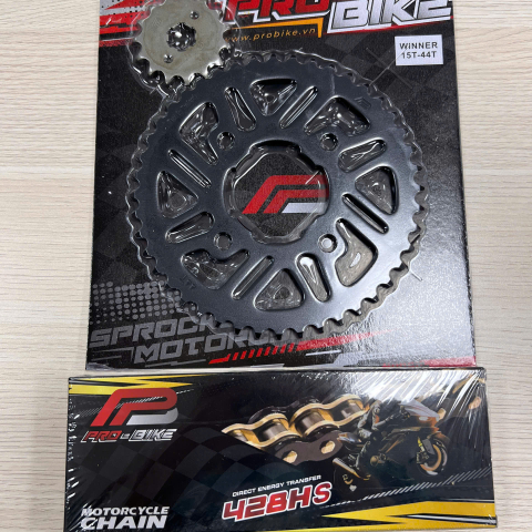 Bộ nhông sên dĩa Pro-Bike tán đúc vàng đen cho Winner (44T) 428HS