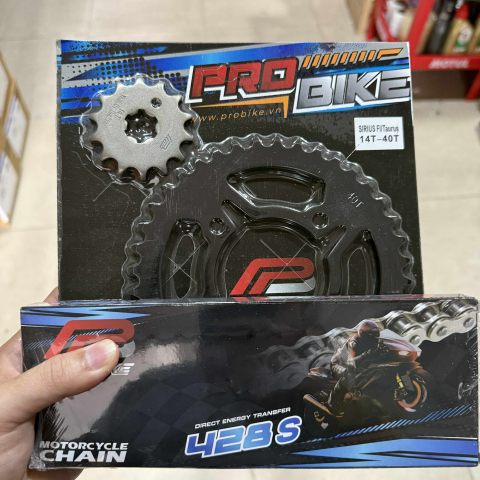 Bộ nhông sên dĩa Pro-Bike cho Sirius Fi 14T - 40T- Sên 428S 108L (sên tán đúc)