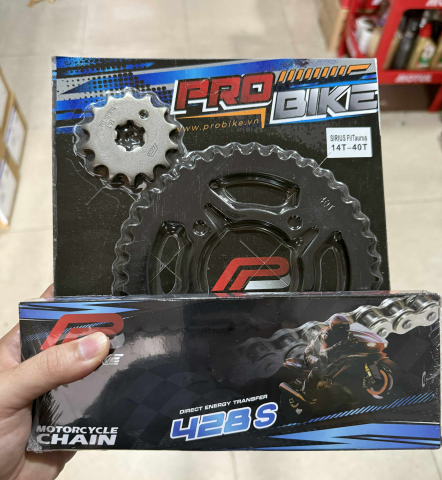 Bộ nhông sên dĩa Pro-Bike cho Sirius Fi 14T - 40T- Sên 428S 108L (sên tán đúc)