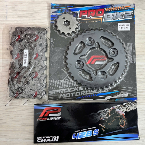 Bộ nhông sên dĩa Pro-Bike cho Future Fi 14T - 37T- Sên 428S 108L (sên tán đúc)
