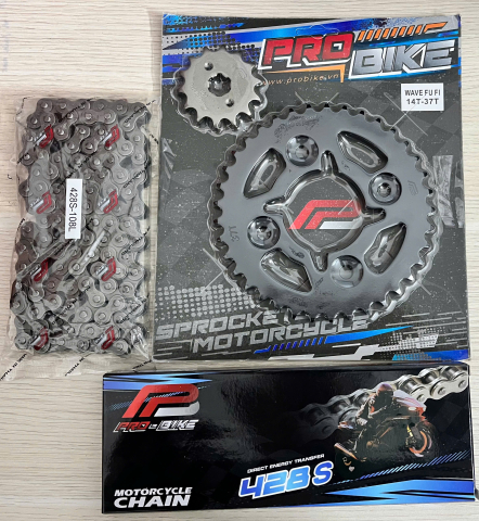 Bộ nhông sên dĩa Pro-Bike cho Future Fi 14T - 37T- Sên 428S 108L (sên tán đúc)