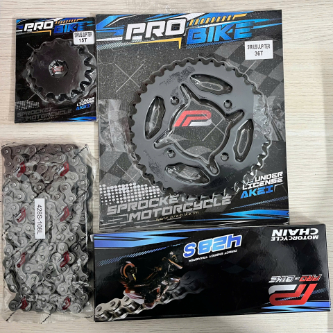 Bộ nhông sên dĩa Pro-Bike cho Sirius 15T - 36T- Sên 428S 108L (sên tán đúc)