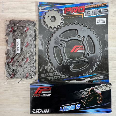 Bộ nhông sên dĩa Pro-Bike cho Sirius Fi 14T - 40T- Sên 428S 108L (sên tán đúc)