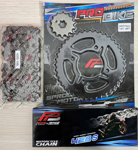 Bộ nhông sên dĩa Pro-Bike cho Sirius Fi 14T - 40T- Sên 428S 108L (sên tán đúc)