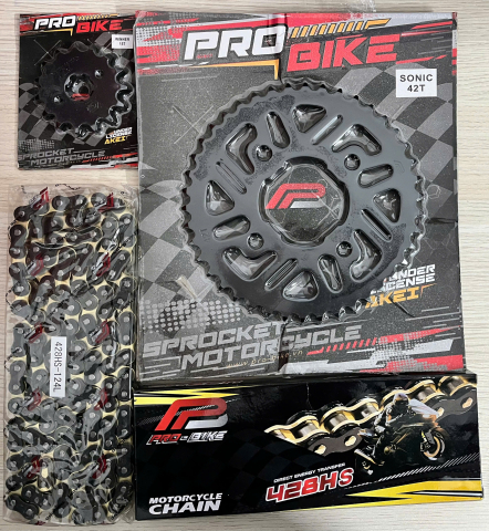 Bộ nhông sên dĩa Pro-Bike cho Sonic  15T - 42T- 428HS (sên tán đúc)