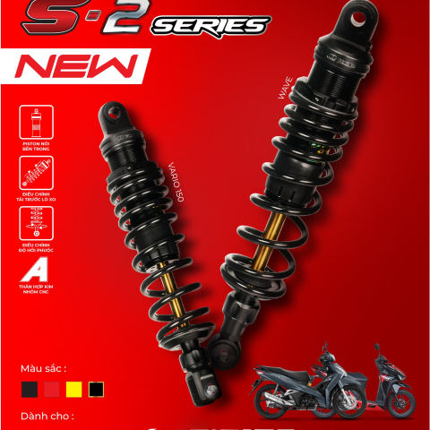 Phuộc RCB S2 ty vàng cho Vario, Click, Vision, Lead...