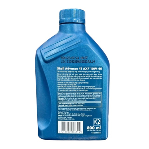 Nhớt Shell Advance 4T AX7 10W40 Synthetic Based 1L