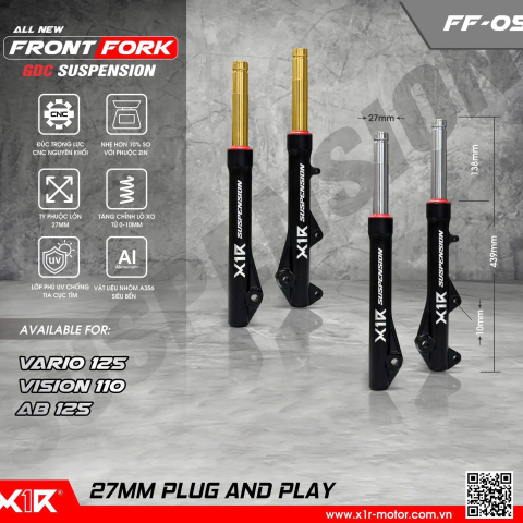 Phuộc trước X1R ty vàng chính hãng cho Vario
