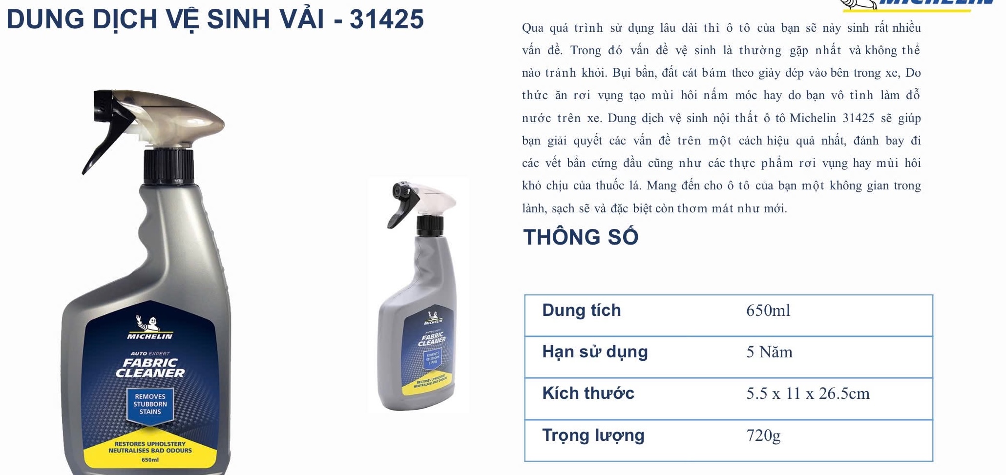 Chai vệ sinh đa năng Michelin 31425 (Fabric Cleaner) dành cho ô tô