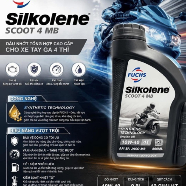 Nhớt Fuchs Silkolene Scoot 4 MB 10W40 0.8L