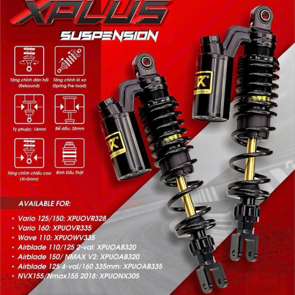 Phuộc X1R X Plus ty vàng bình dầu cho Air Blade 2val chính hãng