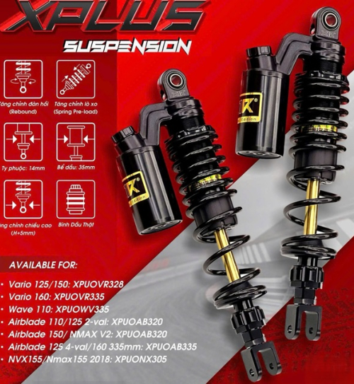 Phuộc X1R X Plus ty vàng bình dầu cho Air Blade 2val chính hãng