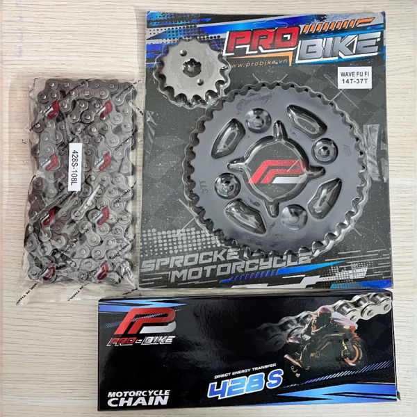 Bộ nhông sên dĩa Pro-Bike cho Future Fi 14T - 37T- Sên 428S 108L (sên tán đúc)
