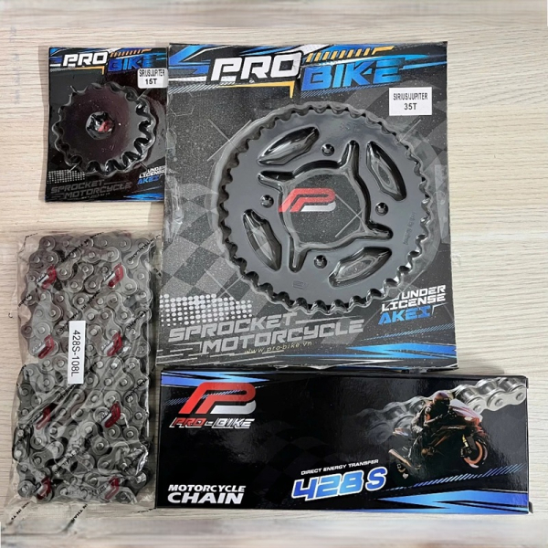 Bộ nhông sên dĩa Pro-Bike cho Sirius 15T - 35T- Sên 428S 108L (sên tán đúc)